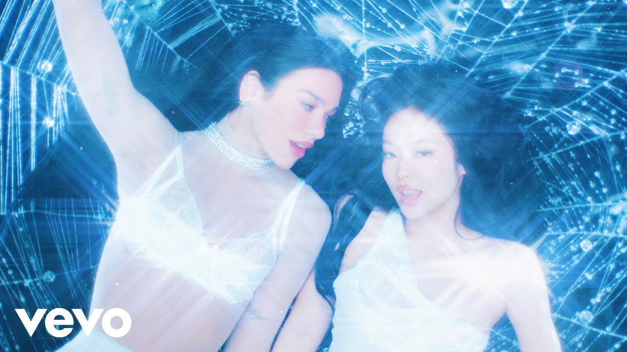 Jennie and Dua Lipa in the psychedelic Handlebars official music video