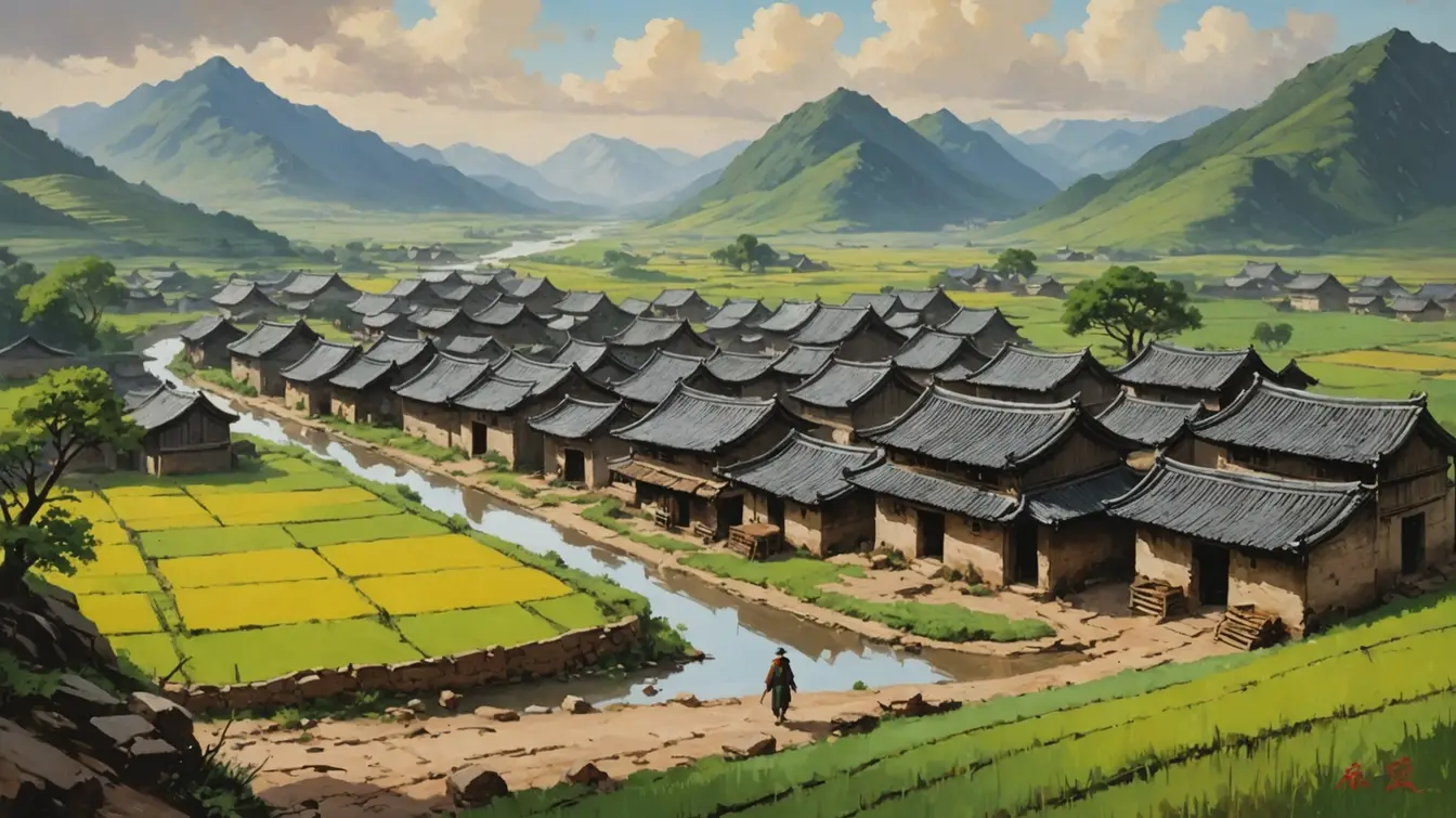 Traditional village and rice fields in Remnara
