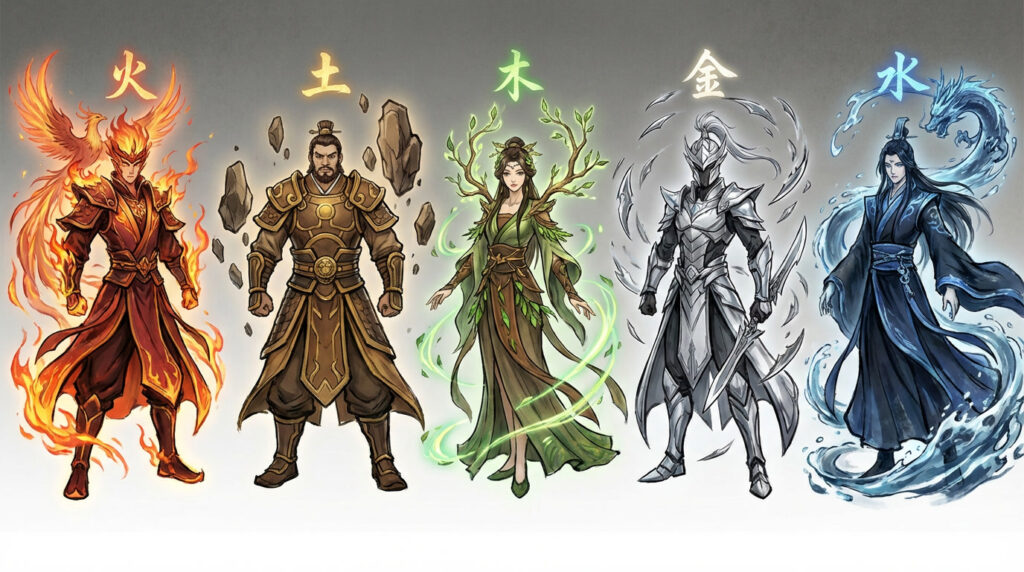 Five Elements Cultivation Masters — Fire, Earth, Wood, Metal, and Water