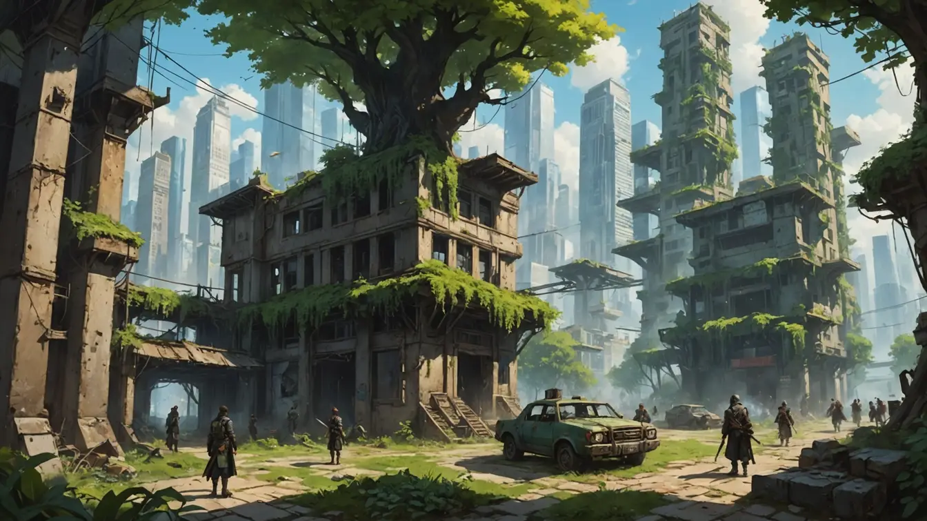 Overgrown ruined city in Fractured Horizons