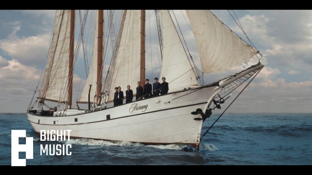 BTS aboard the ship in the SWIM official music video