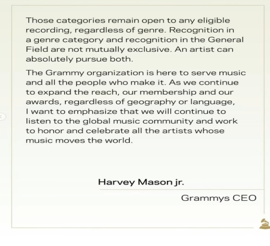 Final portion of Harvey Mason Jr response to BTS, reproduced in coverage and independently confirmed by multiple news reports