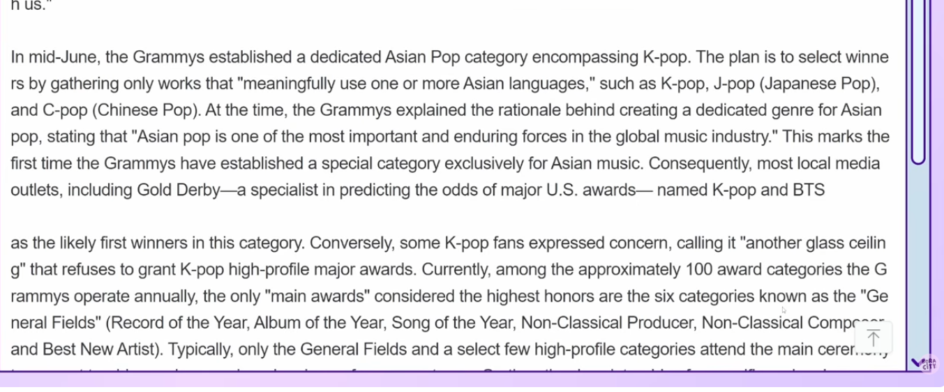 Translated Chosun Ilbo reporting that BTS was widely predicted as the first Asian Pop Grammy winner while fans called the category another glass ceiling