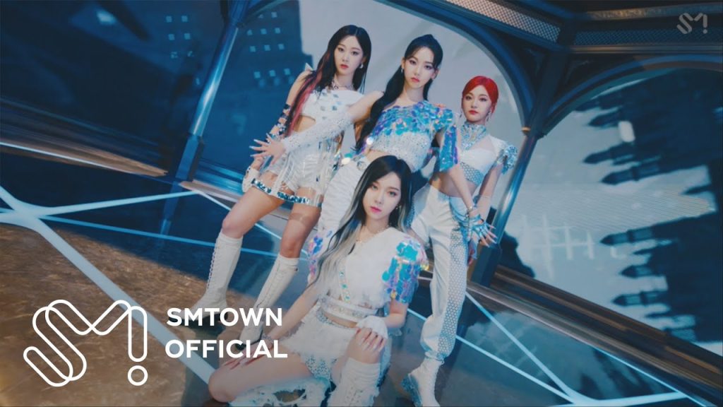 Karina Giselle Winter and Ningning in the futuristic aespa Next Level official music video