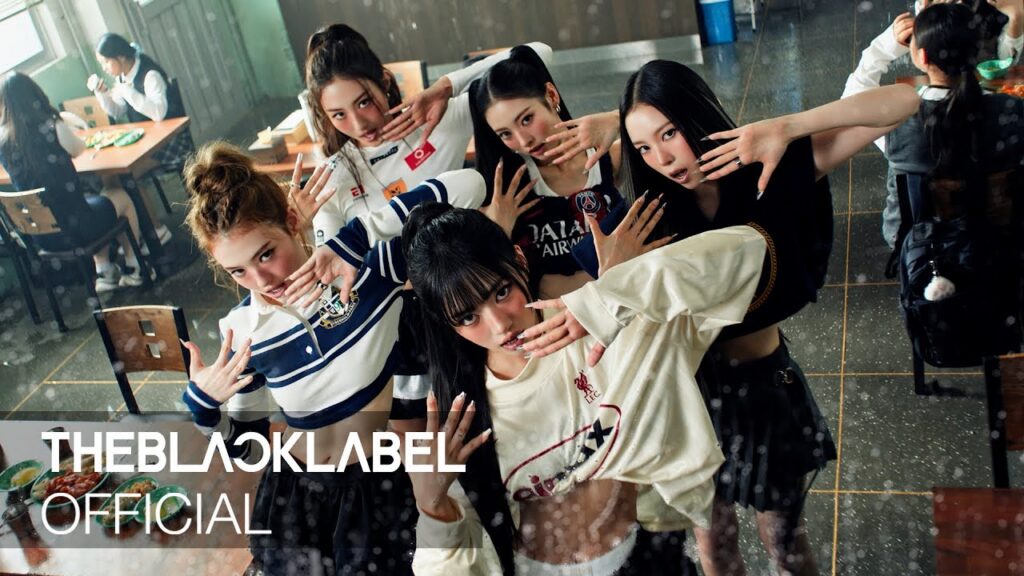 MEOVV members Sooin, Gawon, Anna, Narin and Ella in the BURNING UP music video