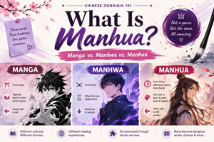 Chinese Donghua 101 featured image comparing manga from Japan, manhwa from Korea, and manhua from China