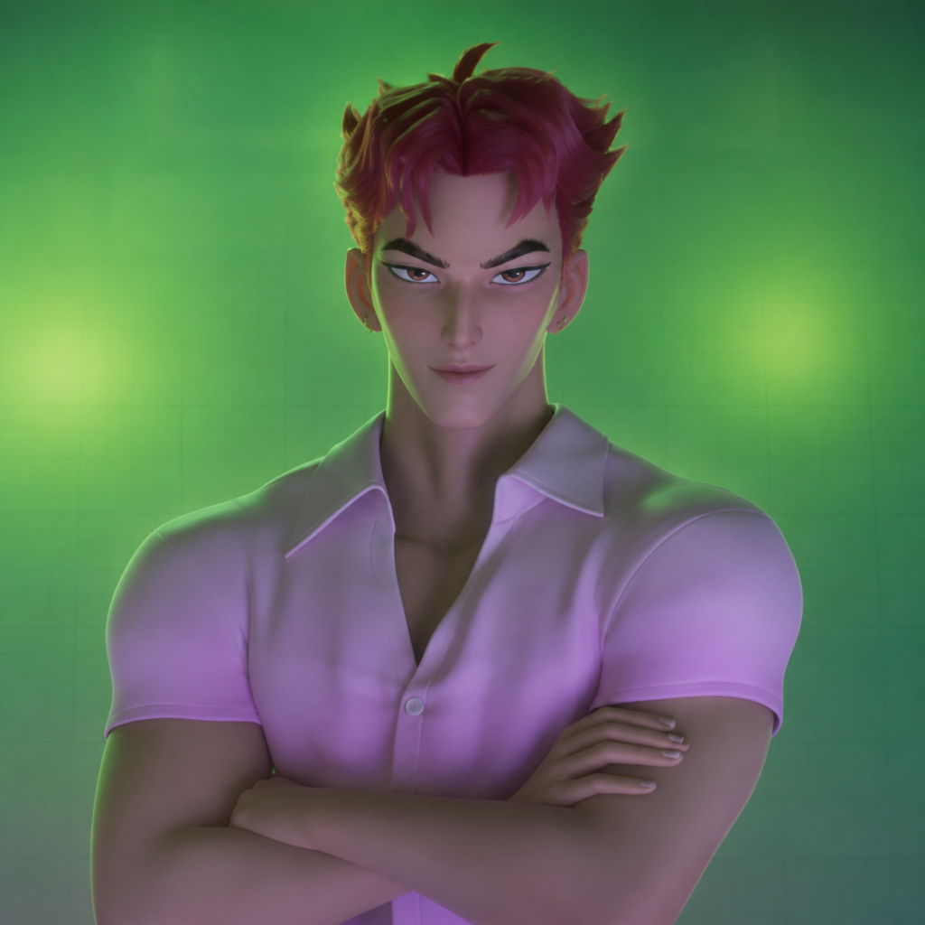 Abby, the muscular red-haired animated member of the SAJA Boys in KPop Demon Hunters