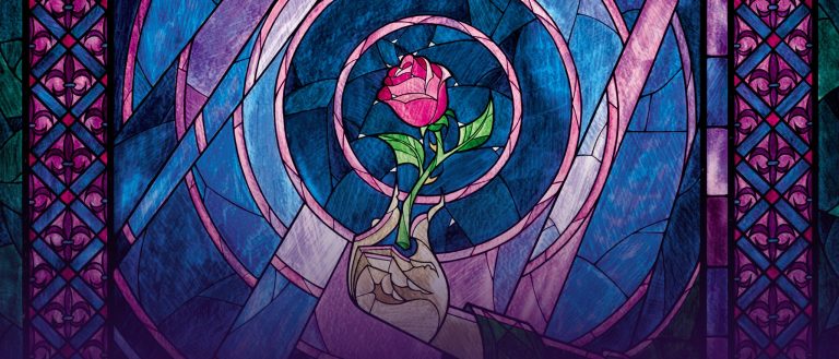 The enchanted rose appears in stained glass from Beauty and the Beast 1991