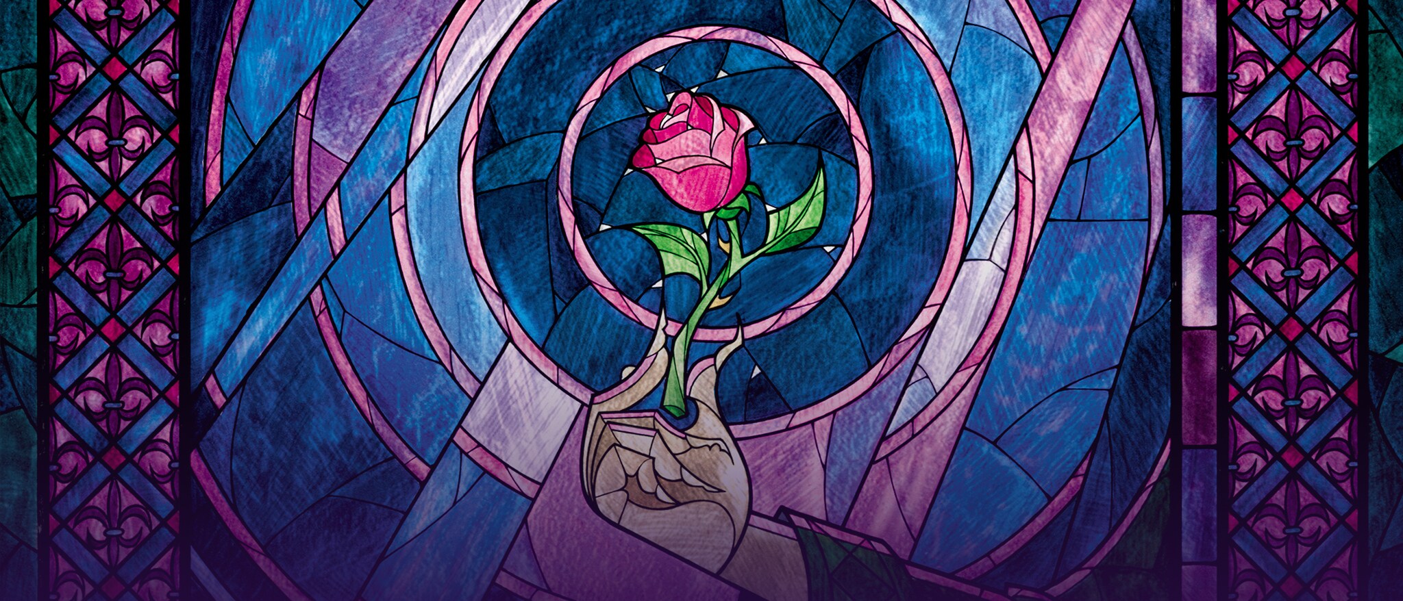 The enchanted rose appears in stained glass from Beauty and the Beast 1991