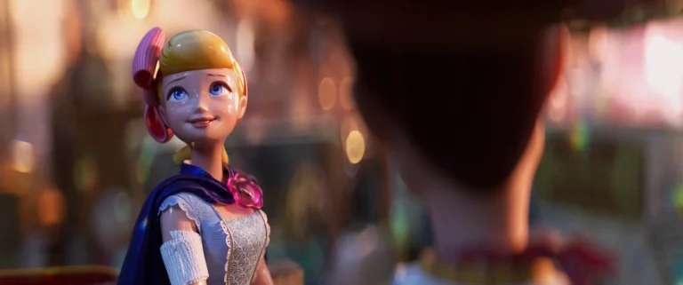 Bo Peep looking toward Woody in an official Toy Story 4 image