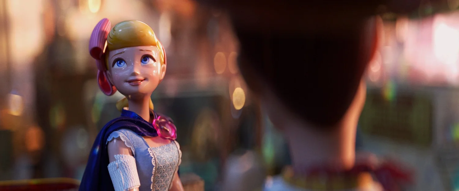 Bo Peep looking toward Woody in an official Toy Story 4 image
