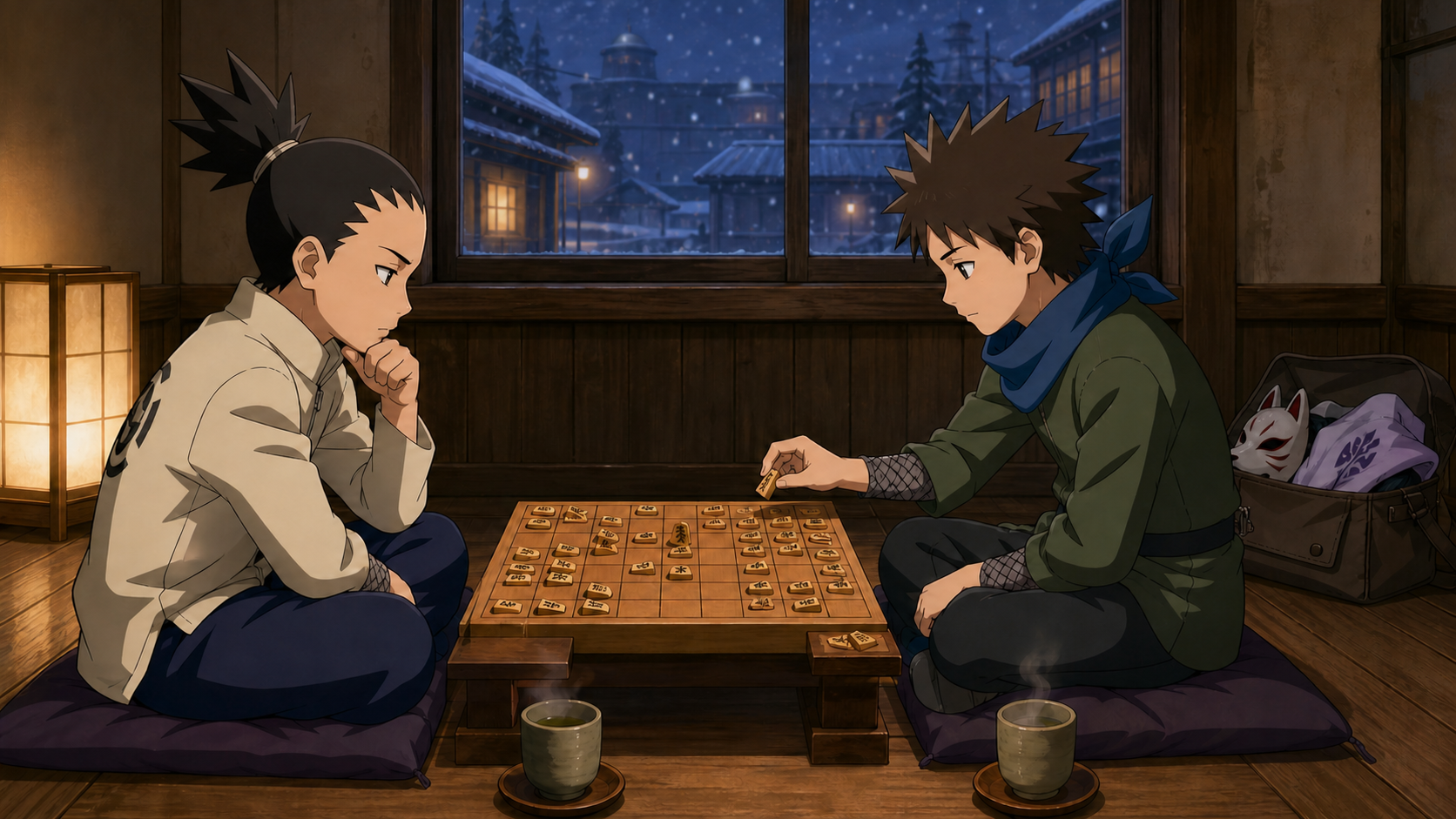 Shikadai and Ryogi study a shogi board while hidden Byakuya affiliations complicate their friendship in Boruto Episode 44
