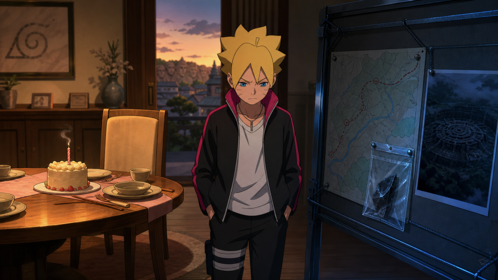 Boruto faces an empty birthday place setting while a dangerous mission route tempts him to prove himself in Boruto Episode 51