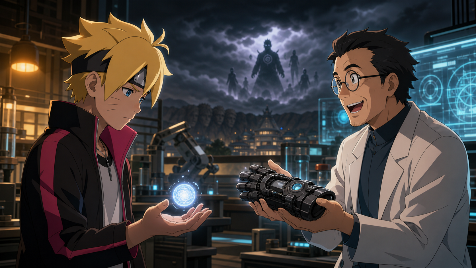 Boruto weighs his vanishing Rasengan against Katasukes scientific ninja tool in Boruto Episode 55