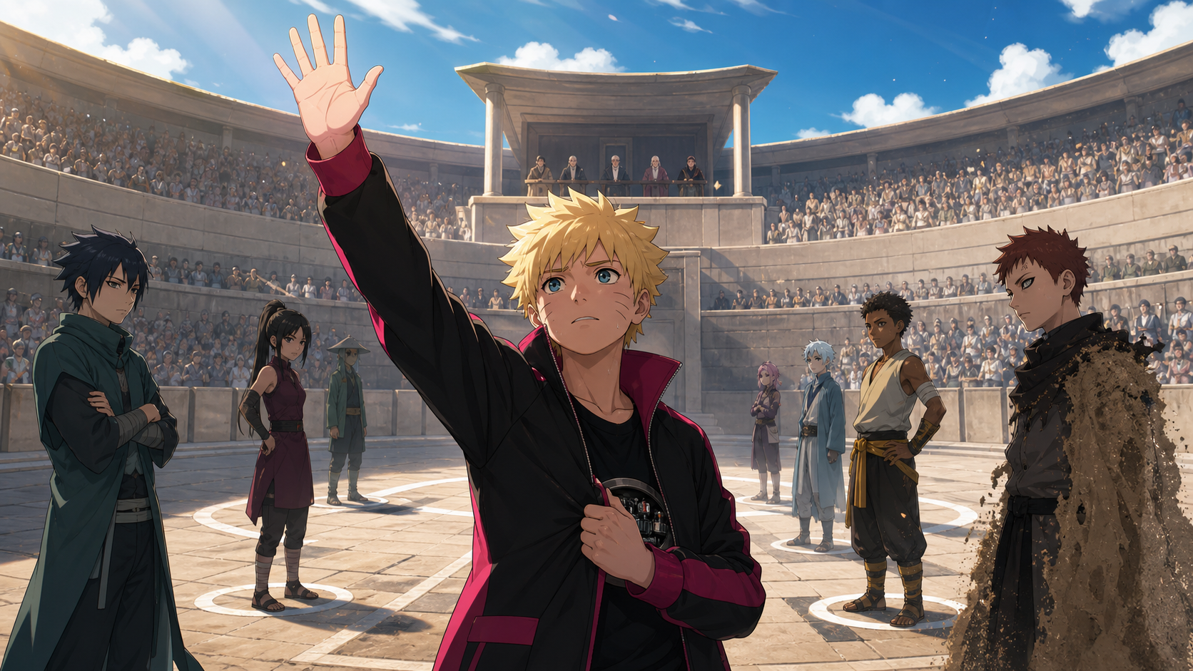 Boruto enters the individual Chunin Exam tournament with a concealed scientific ninja tool in Episode 58