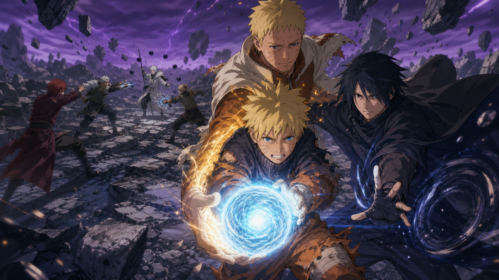 Boruto carries the parent and child Rasengan toward Momoshiki in Boruto Episode 65