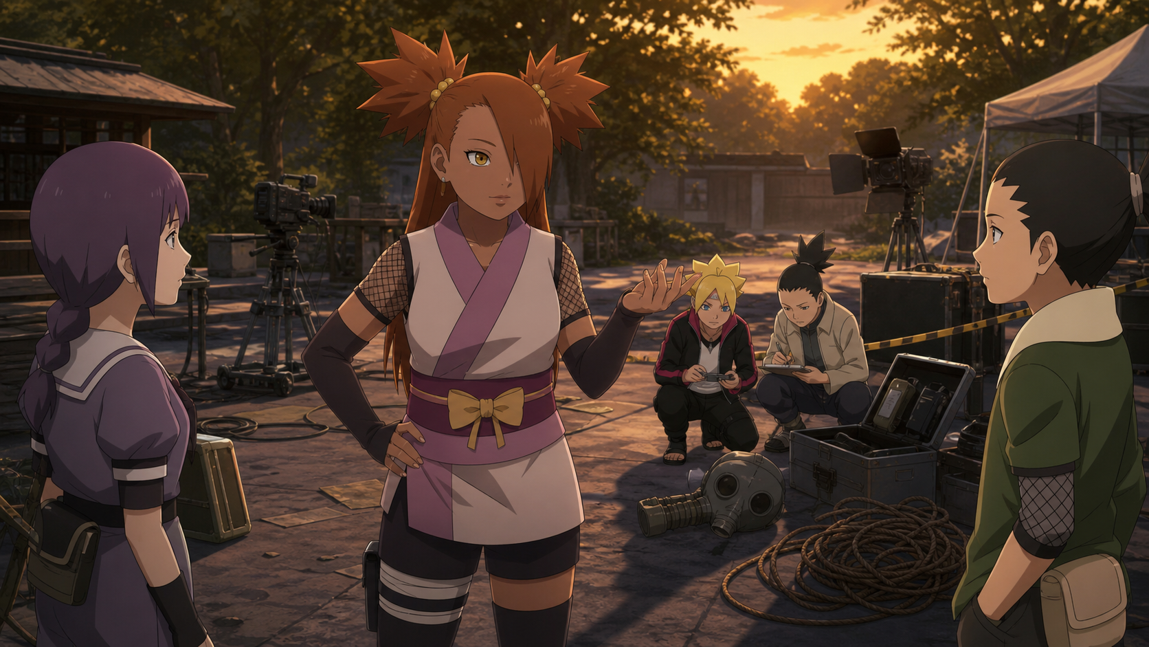 Chocho confronts Tomaru and Ashina during the staged kidnapping case in Boruto Episode 69