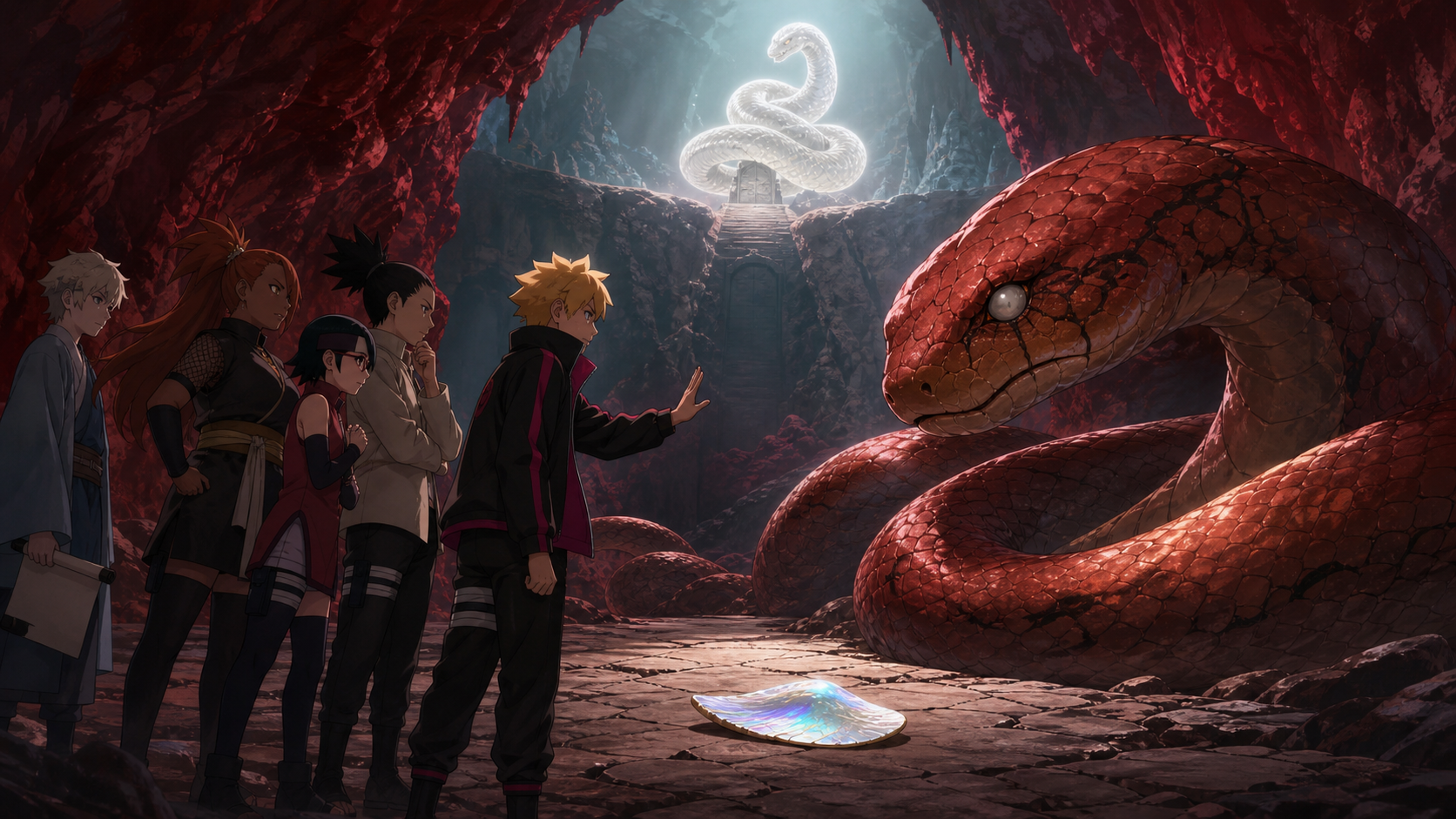 Boruto confronts the White Snake Sage’s demand for Garaga’s reverse scale in Episode 76