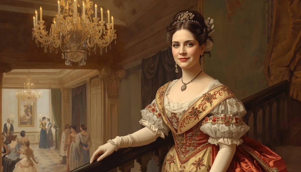 Original fan art of Lady Braxton surveying a ballroom
