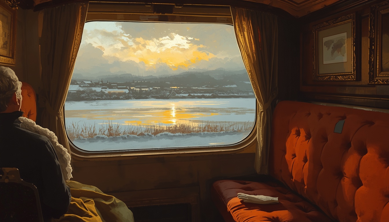A carriage window in which an English winter bleeds into a Spanish shore