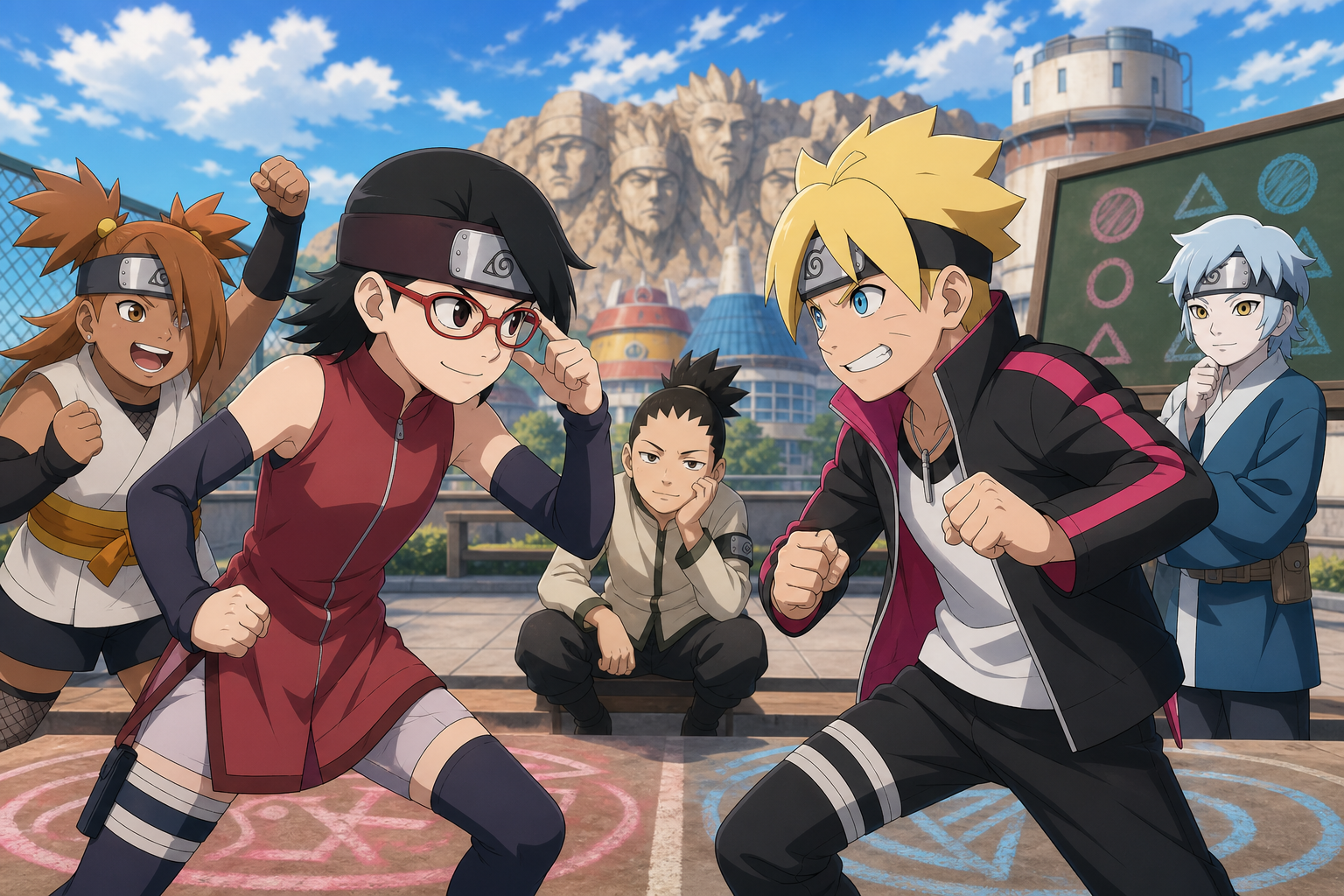 Sarada and Boruto face off during an Academy team contest in Boruto Episode 4