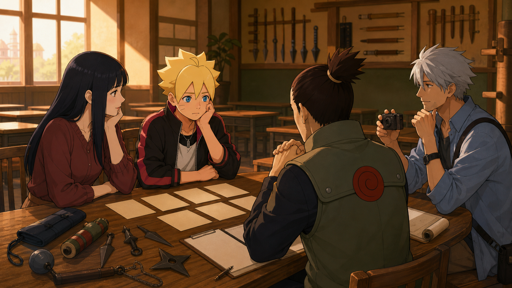 Boruto weighs blank career paths with Hinata, an Academy teacher and journalist Sukea in Boruto Episode 35
