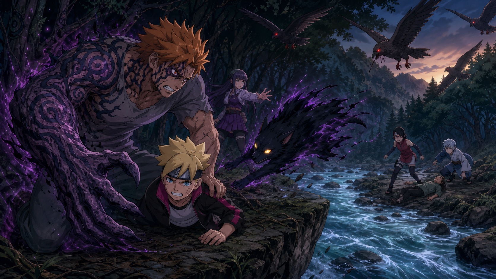 Curse-transformed Jugo confronts Boruto as Sumire and Nue intervene in Boruto Episode 98