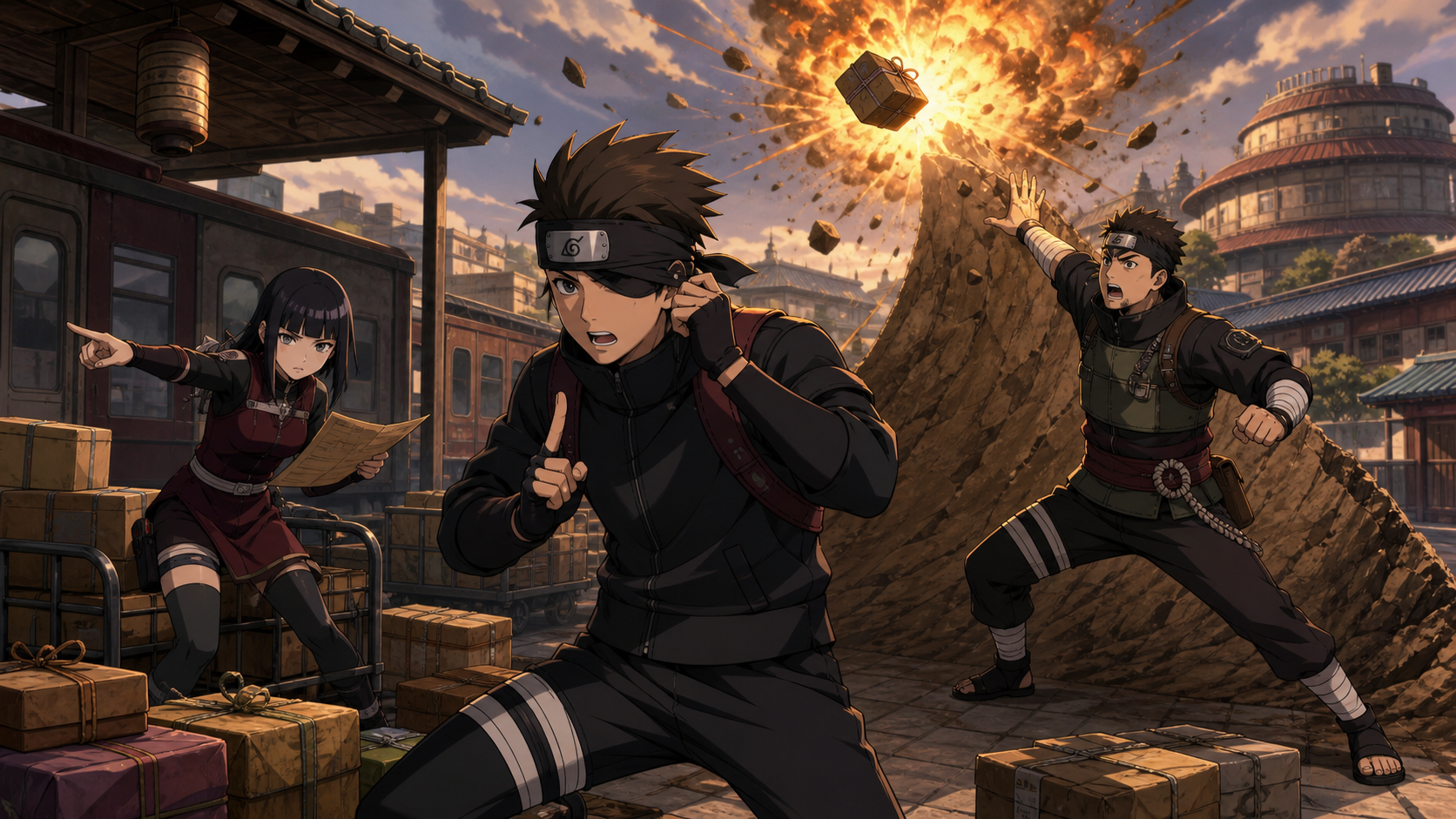 Team 25 stops a mail bomb at a Konoha train station in Boruto Episode 115