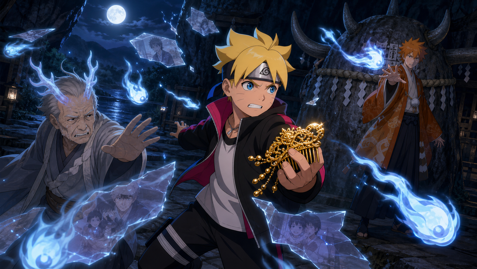 Boruto protects Remon’s hair ornament from Kankitsu’s memory flames in Boruto Episode 118