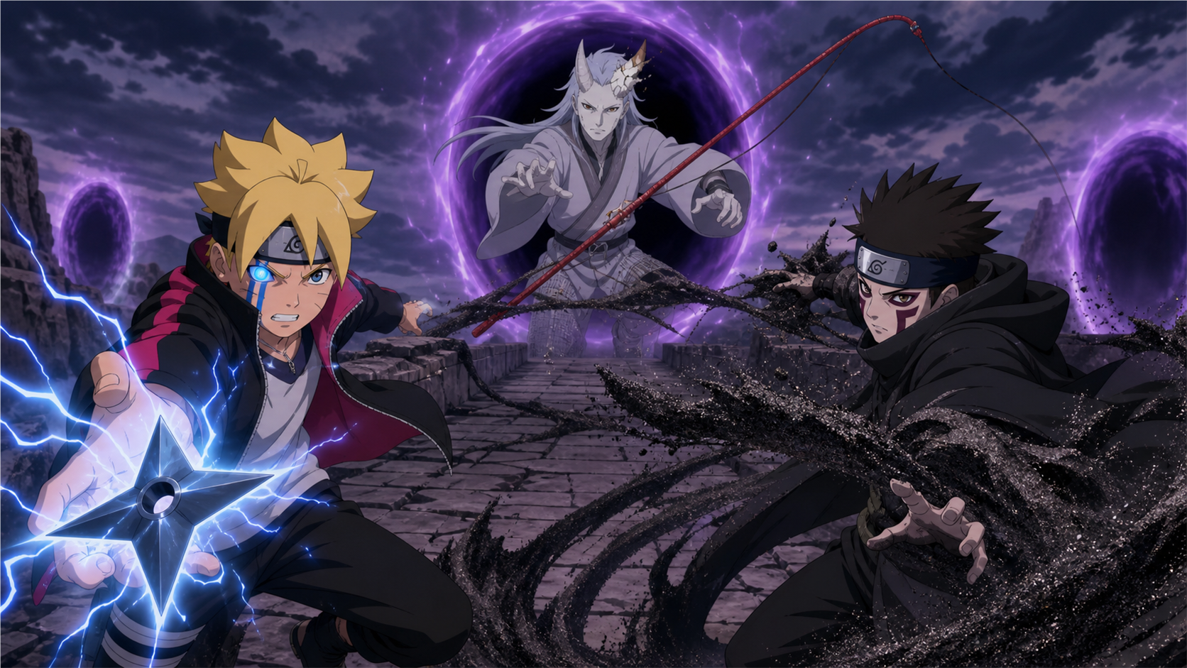Boruto uses the Jōgan and lightning while Shinki traps Urashiki with Iron Sand in Boruto Episode 125