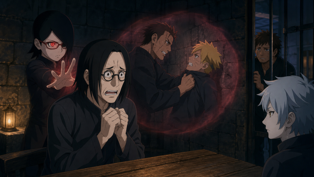 Sarada uses genjutsu as Kokuri reveals his secret while Kamata overhears in Boruto Episode 144
