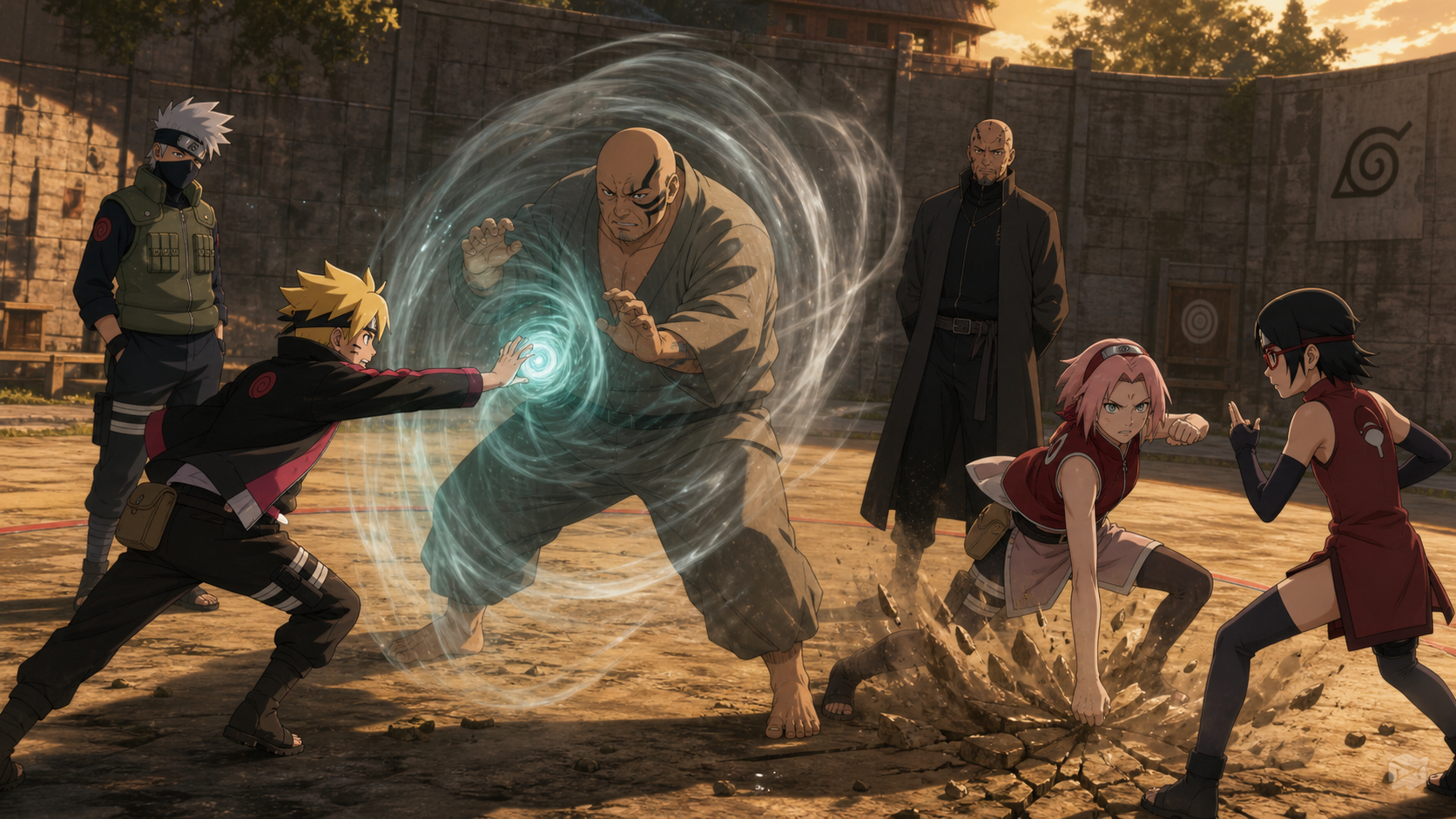 Boruto tests his High Compression Rasengan against Shojoji’s wind shield while Sakura spars with Sarada under Kakashi and Ibiki’s supervision in Boruto Episode 171
