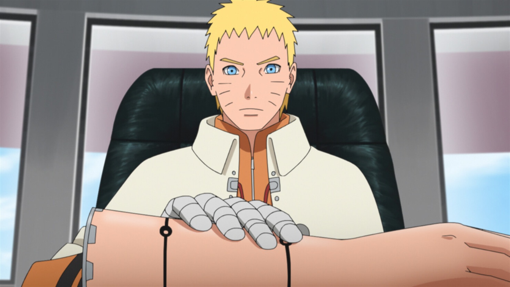 Naruto tests Katasuke scientific ninja prosthetic hand before sparring with Boruto in Episode 181