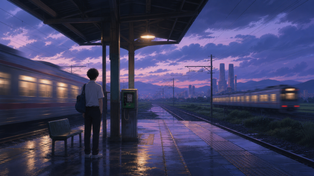 Shinji Ikari wanders alone through Tokyo-3 in Evangelion Episode 4 fan art