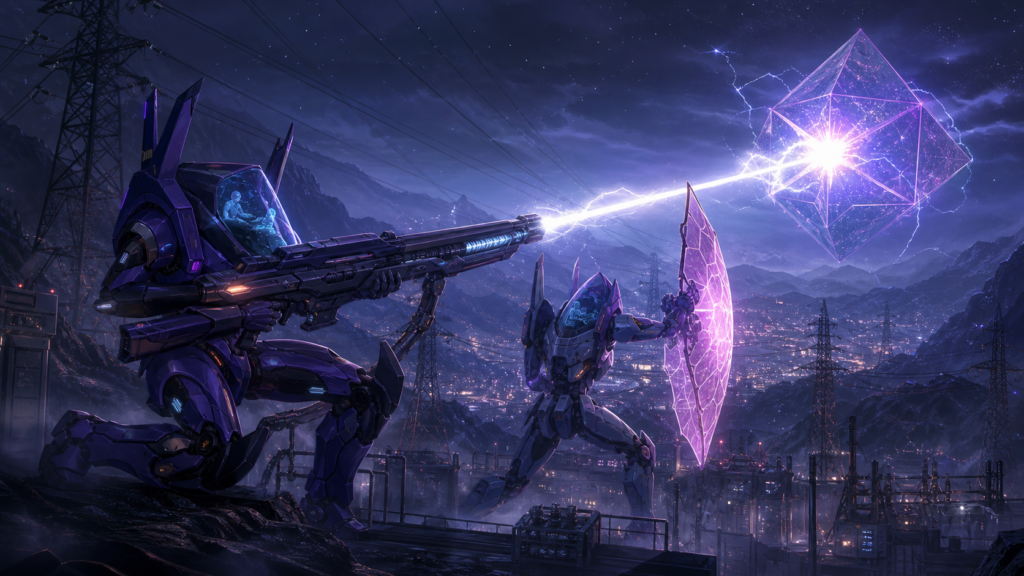Evangelion Unit-01 fires the positron rifle at Ramiel during Operation Yashima in Episode 6 fan art