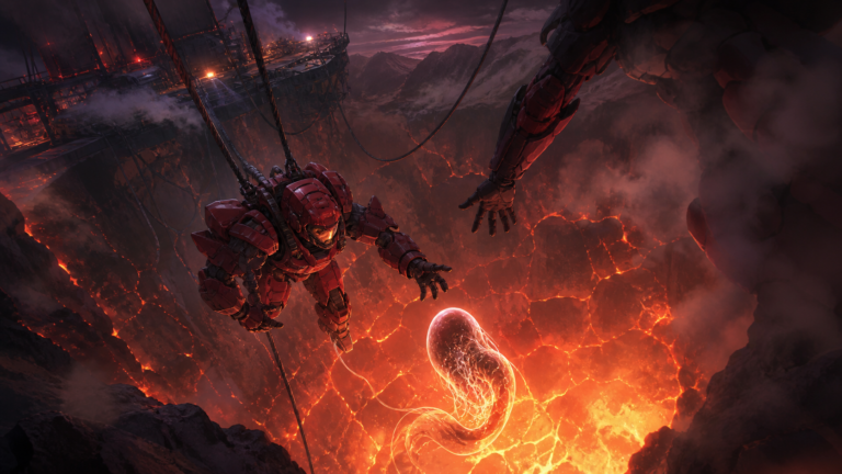Asuka descends into a volcano in D-type equipment to capture Sandalphon in Evangelion Episode 10 fan art
