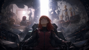 Asuka Langley Soryu faces Arael’s psychic beam above Tokyo-3 in original Evangelion Episode 22 fan art