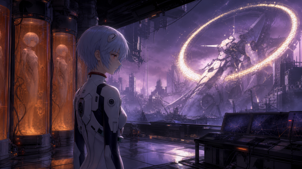 Rei Ayanami faces Armisael and her clone bodies inside NERV in original Evangelion Episode 23 fan art