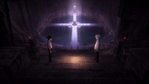 Kaworu Nagisa and Shinji Ikari descend toward Terminal Dogma in original Evangelion Episode 24 fan art