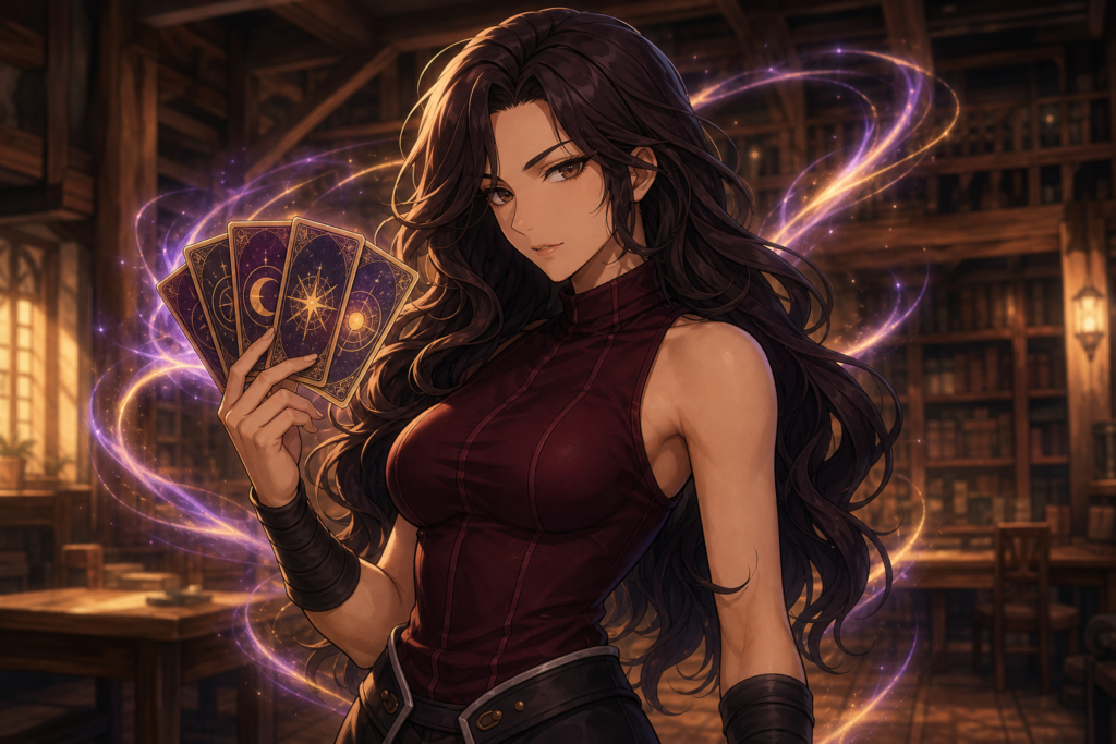 Cana Alberona commands Magic Cards inside the Fairy Tail guild hall