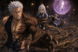 Elfman transforms with organic Beast Soul while Mirajane is trapped and Natsu breaks Jupiter's lacrima