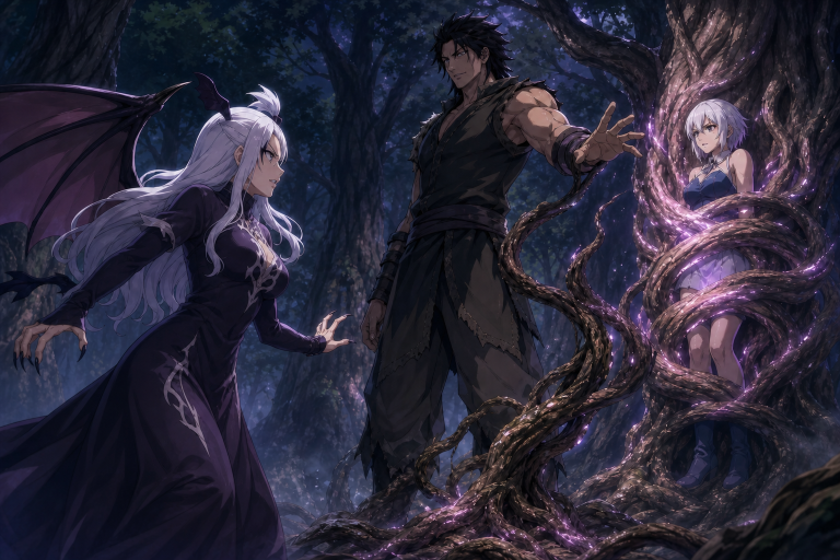 Mirajane confronts Azuma while Lisanna is trapped in a Great Tree Arc bind in Fairy Tail Episode 106