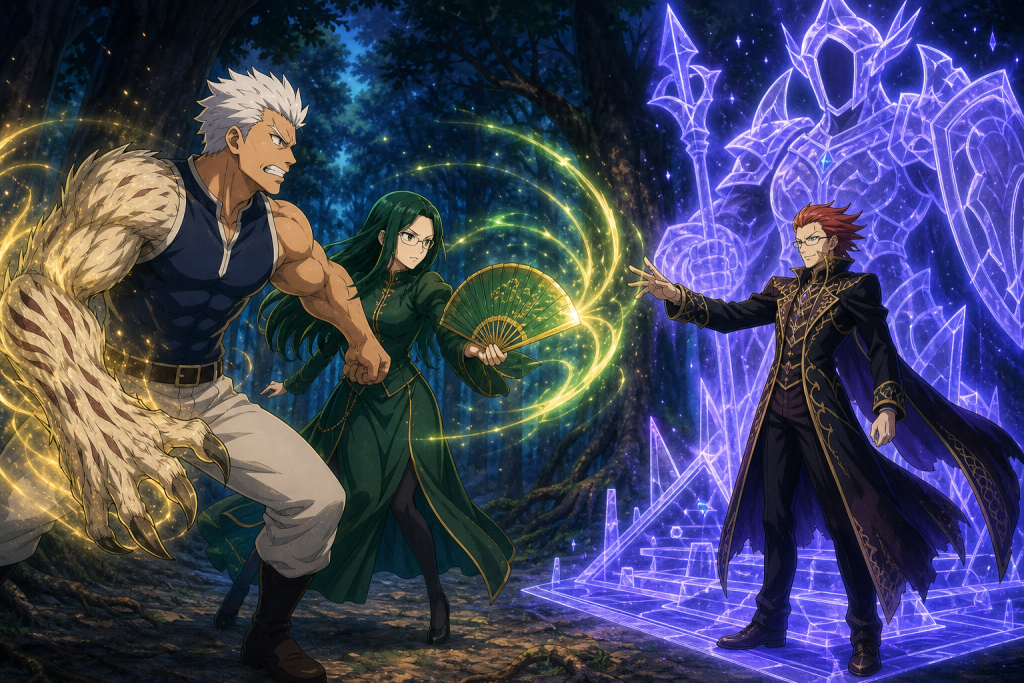 Elfman and Evergreen fight Rustyrose and his imagined constructs in Fairy Tail Episode 107