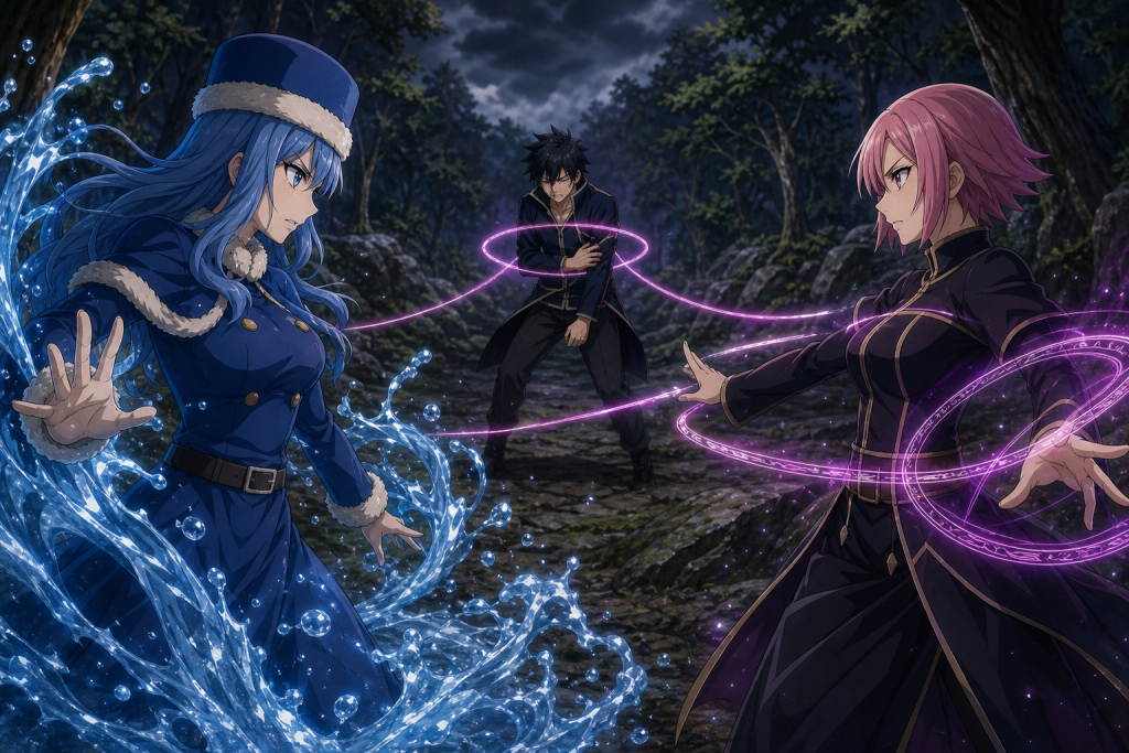Juvia and Meredy fight as Maguilty Sense links both women to Gray in Fairy Tail Episode 110