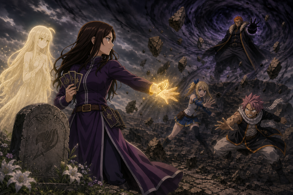 Cana receives Fairy Glitter from Mavis after choosing to return and help Lucy in Fairy Tail Episode 112