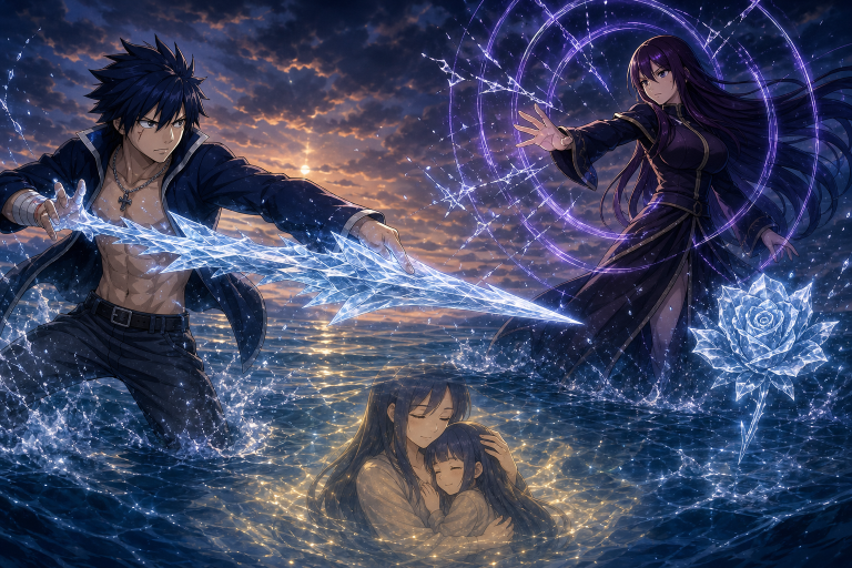 Gray's living-blood Ice-Make breaks Ultear's Arc of Time as Ur's true memory reaches her through the ocean in Episode 116