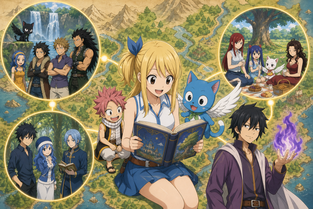 Lucy leads Fairy Tail’s scattered clock search while tiny Natsu, Happy, and Romeo travel with her in Episode 133