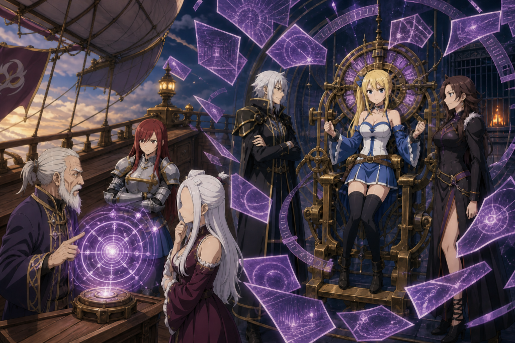 Lucy is held within the Infinity Clock as Brain II and Imitatia prepare Real Nightmare while Jean-Luc briefs Erza and Mirajane