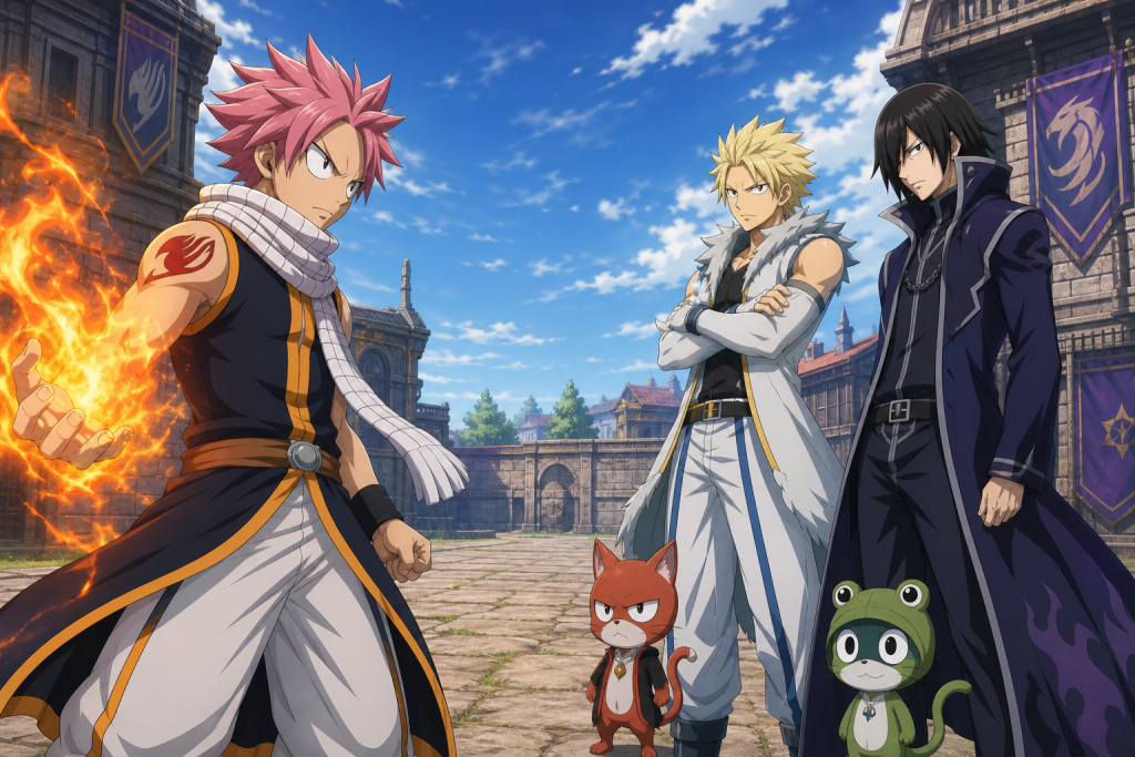 Sting and Rogue stand as Sabertooth's Twin Dragons while Natsu faces their new guild challenge in Fairy Tail Episode 151