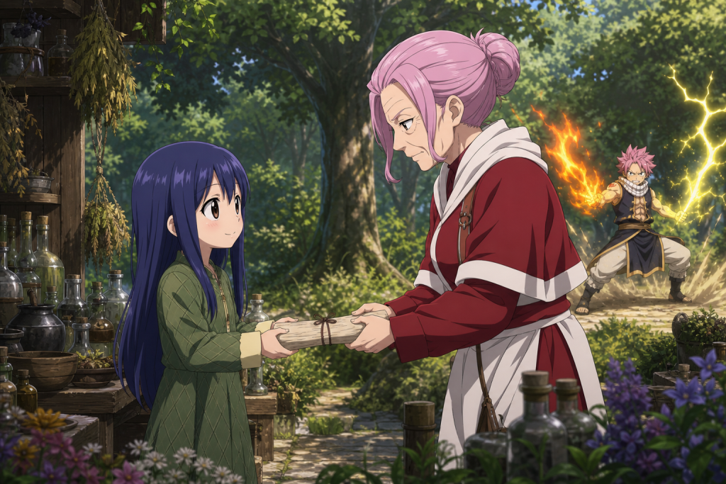 Wendy receives Grandeeney's spell notes from Porlyusica while Natsu and the guild prepare for the Grand Magic Games in Fairy Tail Episode 152